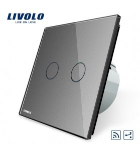 Intrerupator Touch Dublu Cap-Scara/Cruce Gri, Wireless, Livolo