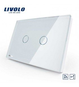 Intrerupator touch dublu, Cap-scara/cruce, wireless, Alb, Livolo, Standard italian