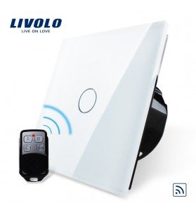 Intrerupator de sticla touch simplu, wireless, Alb, + telecomanda tip breloc, Livolo