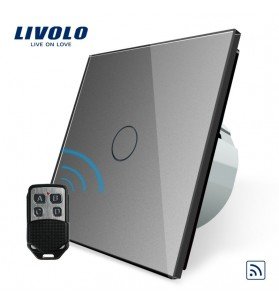 Intrerupator de sticla touch simplu, wireless, Gri, + telecomanda tip breloc, Livolo
