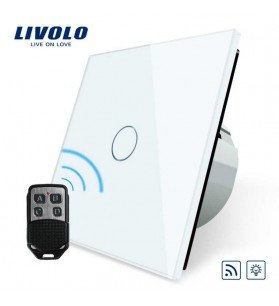 Intrerupator de sticla touch simplu, wireless, dimabil, Alb, + telecomanda tip breloc, Livolo