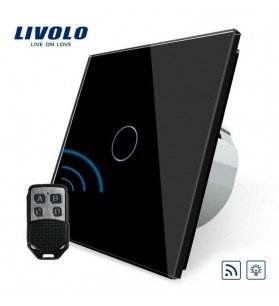 Intrerupator de sticla touch simplu, wireless, dimabil, Negru, + telecomanda tip breloc, Livolo